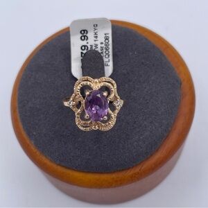 14K Gold Purple Sapphire and Diamond Accent Ring Modern Floral Solid Gold Size 6